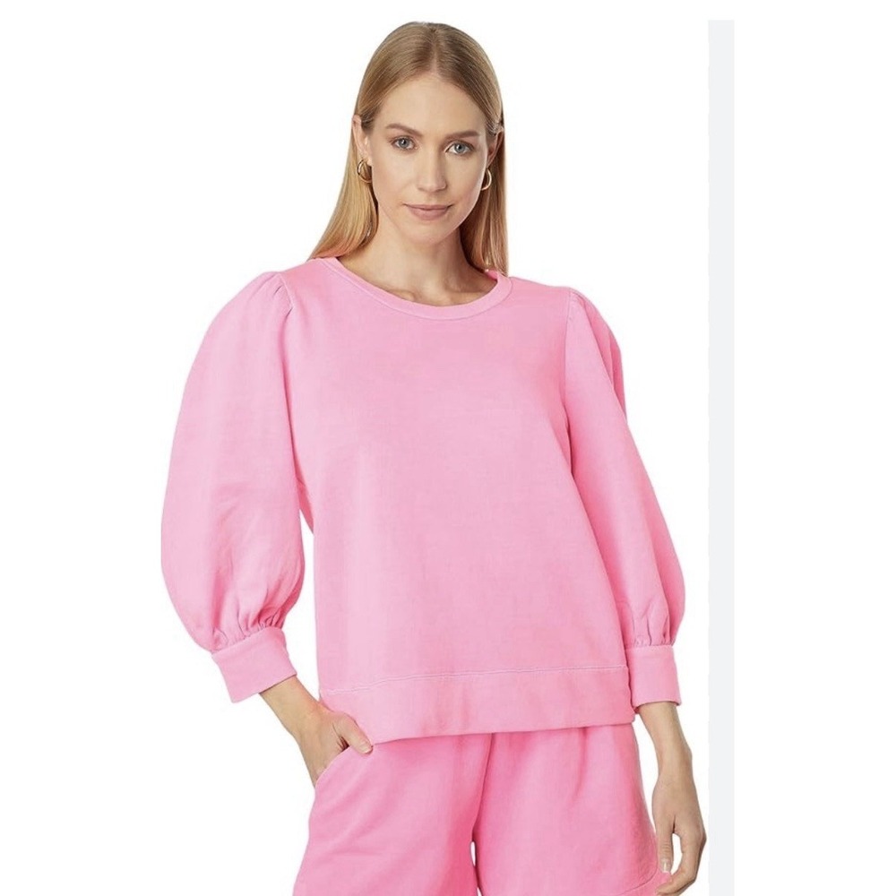 Lilly Pulitzer Corden Pink Sweatshirt XS Pullover Quarter Puff Sleeve Crew M34